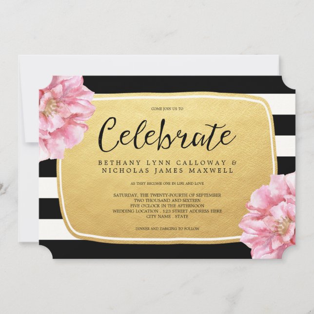 Blumenchic Hochzeitseinladung / Gold Einladung (Vorderseite)