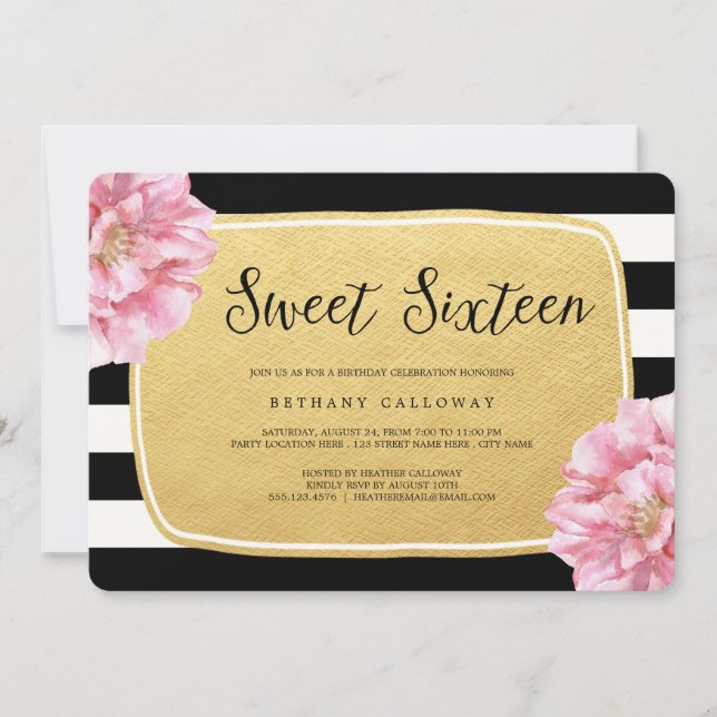 Blumenchic Sweet 16 Birthday Einladung / Imitats F (Vorderseite)