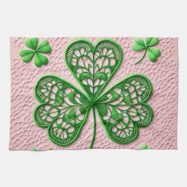 Blumencoquette Kleeblatt St Patrick's Day Geschirrtuch (Horizontal)