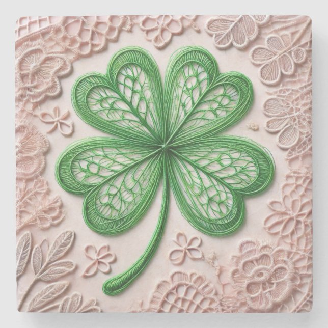 Blumencoquette Kleeblatt St Patrick's Day Steinuntersetzer (Vorderseite)