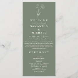 Blumencotton-Floral-Hochzeitsprogramm für die grün Menükarte