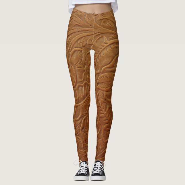 Blumencowboy-Western-Dekoration, braunes Leder. Leggings (Vorderseite)