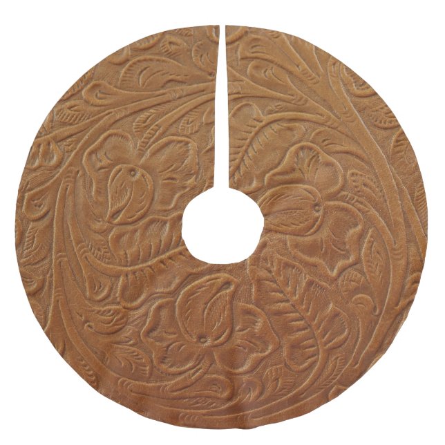 Blumencowboy-Western-Dekoration, braunes Leder. Polyester Weihnachtsbaumdecke (Vorderseite)