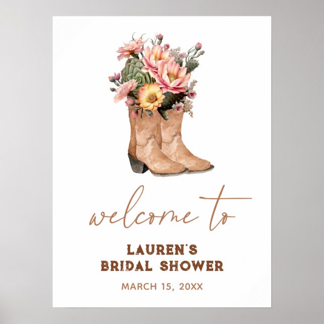 Blumencowgirl Stiefel Brautparty Begrüßungszeichen Poster (Vorne)