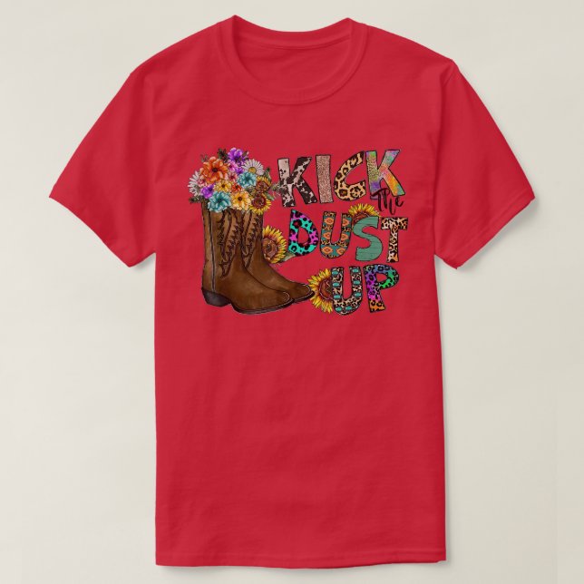 Blumencowgirl Stiefel Kick Dust Up Sonnenblumenleo T-Shirt (Design vorne)