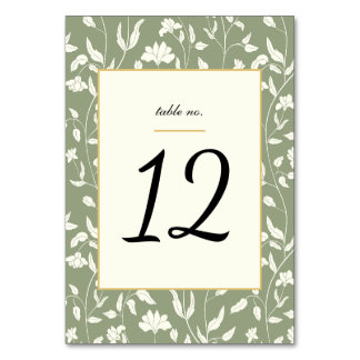Blumencreme und Sage Green Wedding Tischnummer