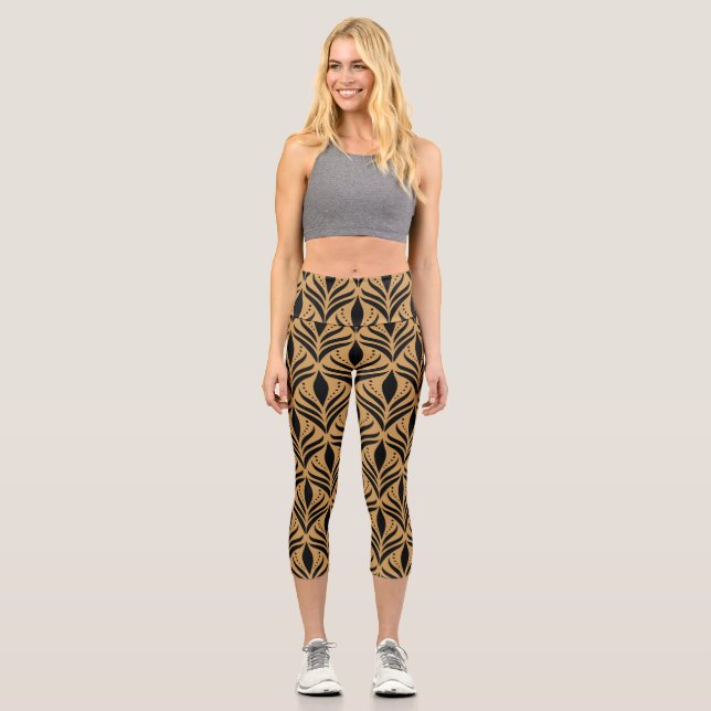 BlumenDamast: Eleganter Vintager Stil Capri Leggings (Vorderseite)