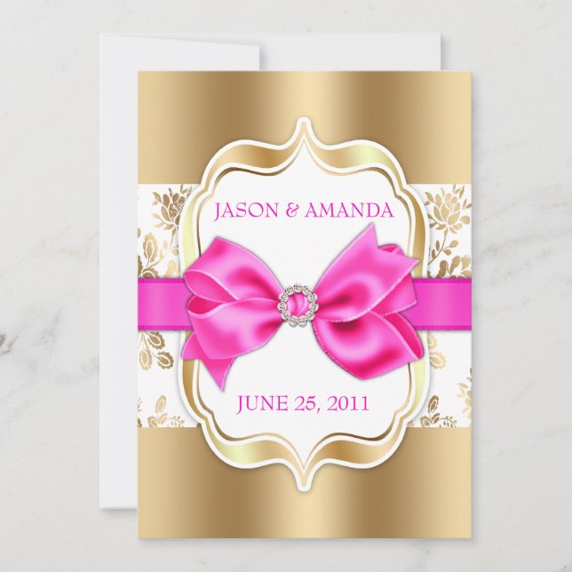 Blumendamast-Hochzeit laden mit Bogen ein [Gold u. Einladung (Vorderseite)