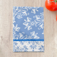 BlumenDamast Weißes Cornflorblau mit Border