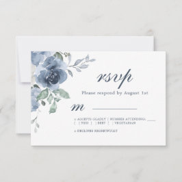 Blumendark Blue Ivory Rose Wedding RSVP