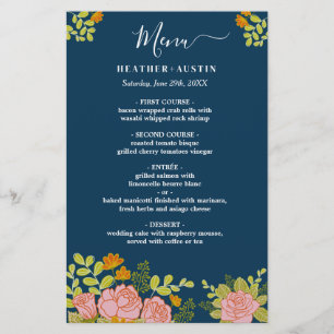 Blumendark Navy Blue Wedding Botanic Deco Menü