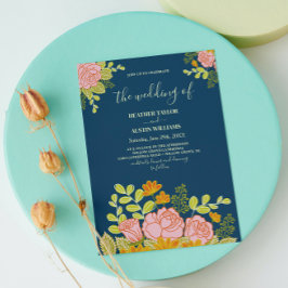 Blumendark Navy Blue Wedding Botanic Einladung