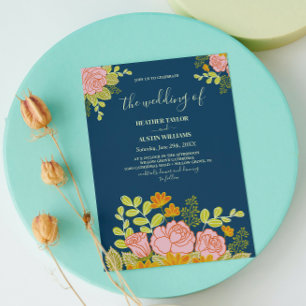 Blumendark Navy Blue Wedding Botanic Einladung