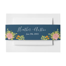 Blumendark Navy Blue Wedding Botanic Einladungsbanderole
