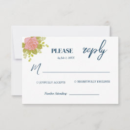 Blumendark Navy Blue Wedding Botanic RSVP Karte
