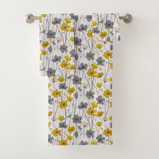 Blumendarstellung, abstrakte Wildblumen, modern Badhandtuch Set (Insitu)