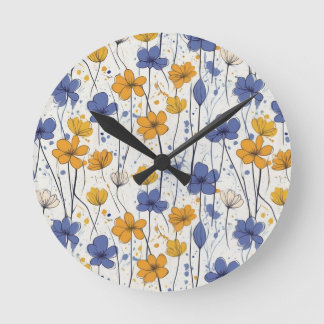 Blumendarstellung, abstrakte Wildblumen, modern Runde Wanduhr