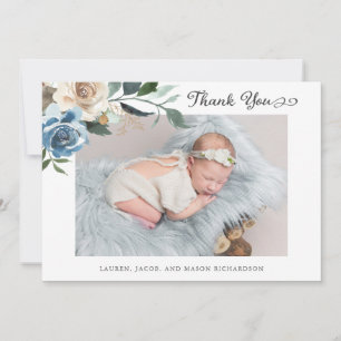 Blumendas zwei Foto-Baby-Geburts-Mitteilung danken Dankeskarte