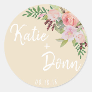 Blumendatetiketten Brautparty Blush Runder Aufkleber