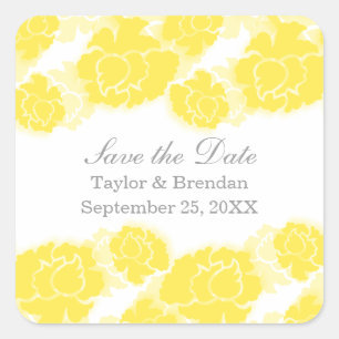Blumendekadenz Save the Date Aufkleber, gelb Quadratischer Aufkleber