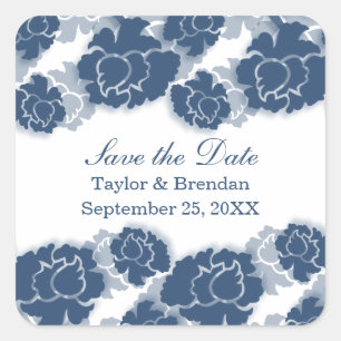 Blumendekadenz Save the Date Stickers, blau Quadratischer Aufkleber