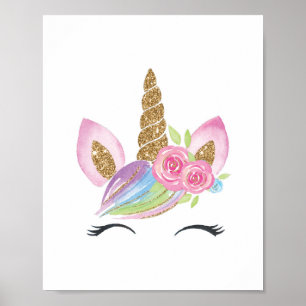 Blumendekor Einhorn Aquarell Kinderzimmer Wanddeko Poster