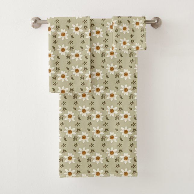 Blumendekoration in Weiß und Beige Badhandtuch Set (Insitu)