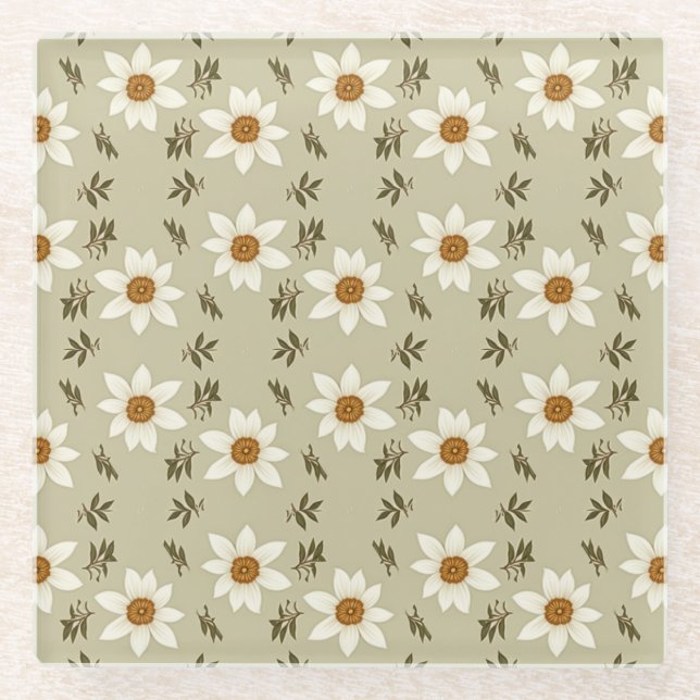 Blumendekoration in Weiß und Beige Glasuntersetzer (Vorderseite)