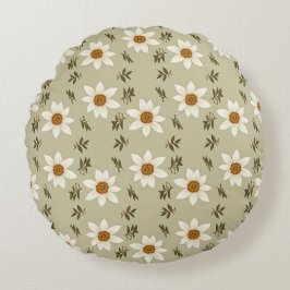 Blumendekoration in Weiß und Beige Rundes Kissen