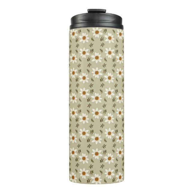 Blumendekoration in Weiß und Beige Thermosbecher (Vorderseite)