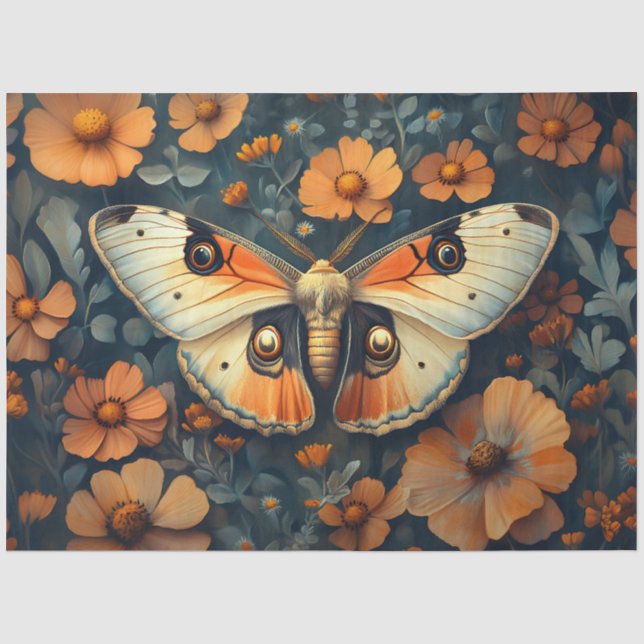Blumendekoupage der oralen Orangen und Weißmotten Seidenpapier (Vorderseite)