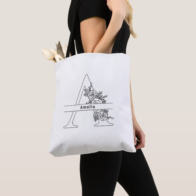 Blumendesign benutzerdefinierter Name Anfangsbuchs Tasche (Von Nahem)