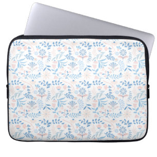 Blumendesign Boho-Blockdruck blau rosa Mädchenhaft Laptopschutzhülle