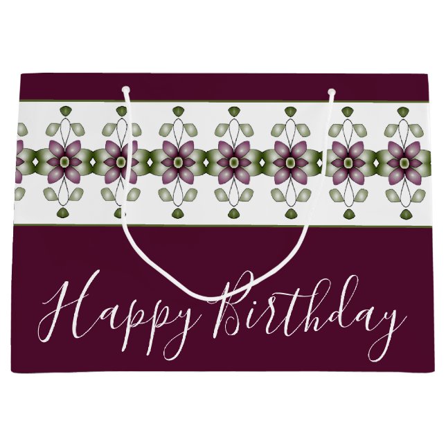 Blumendesign im tiefen Burgund Große Geschenktüte (Vorderseite)