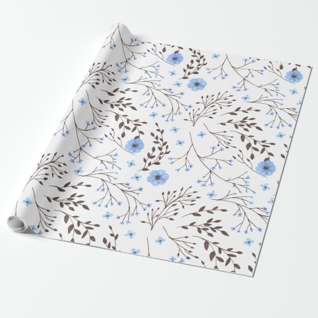 Blumendesign in blau und braun geschenkpapier (Ungerollt)
