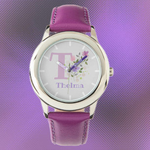 Blumendesign mit Name & Anfangsaufzeichnung für Ki Armbanduhr