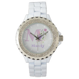 Blumendesign mit Name & Initial auf einem Armbanduhr