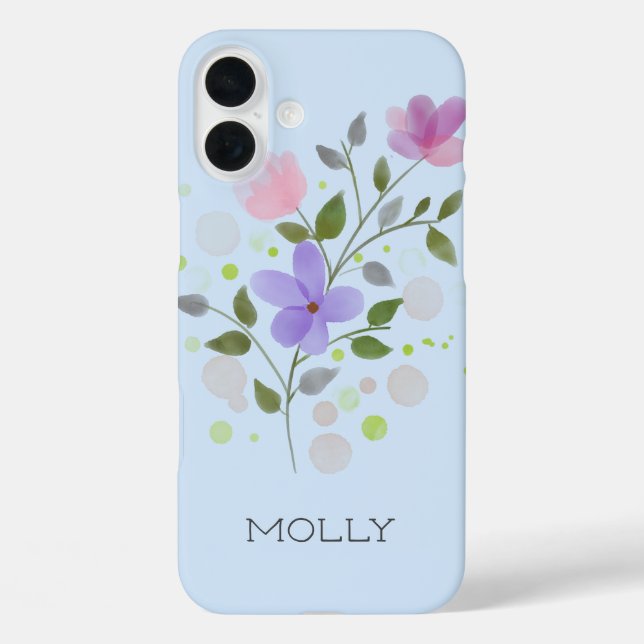 Blumendesign mit Namen Molly. iPhone 16 Plus Hülle (Rückseite)