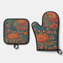 Blumendesign Ofenhandschuh & Topflappen-Set