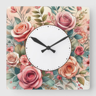 Blumendesign Quadratische Wanduhr