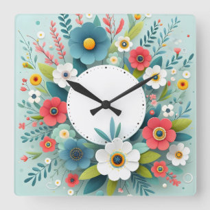 Blumendesign Quadratische Wanduhr