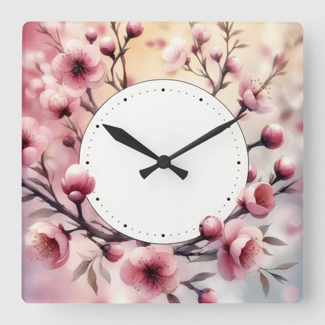 Blumendesign Quadratische Wanduhr (Vorderseite)
