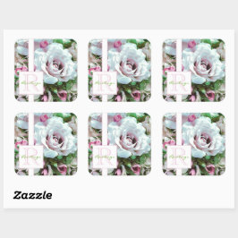 Blumendesign | Rosa Rose | Monogramm Quadratischer Aufkleber