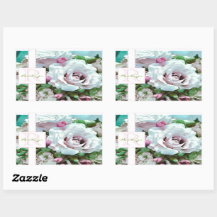 Blumendesign   Rosa Rose   Monogramm Rechteckiger Aufkleber