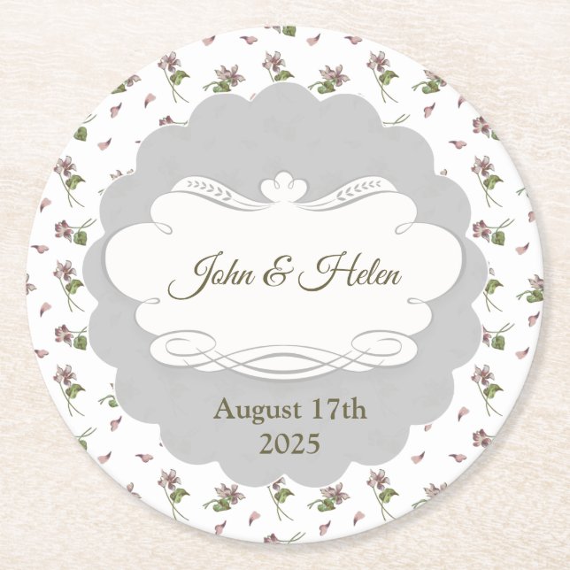 Blumendesign Runder Pappuntersetzer (Vorderseite)