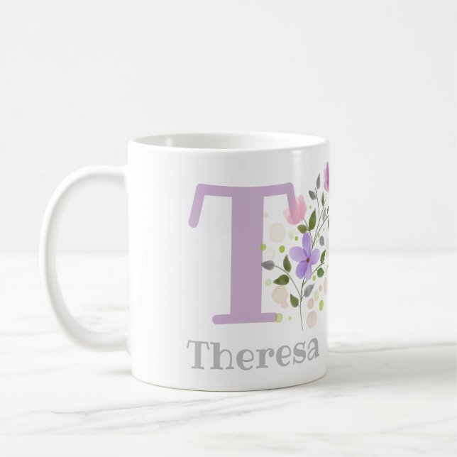 Blumendesign Tasse mit dem Namen Theresa (Links)