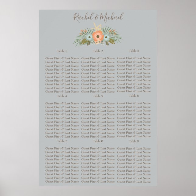 Blumendiagramm mit Blütenblättern aus blau und bra Poster (Vorne)