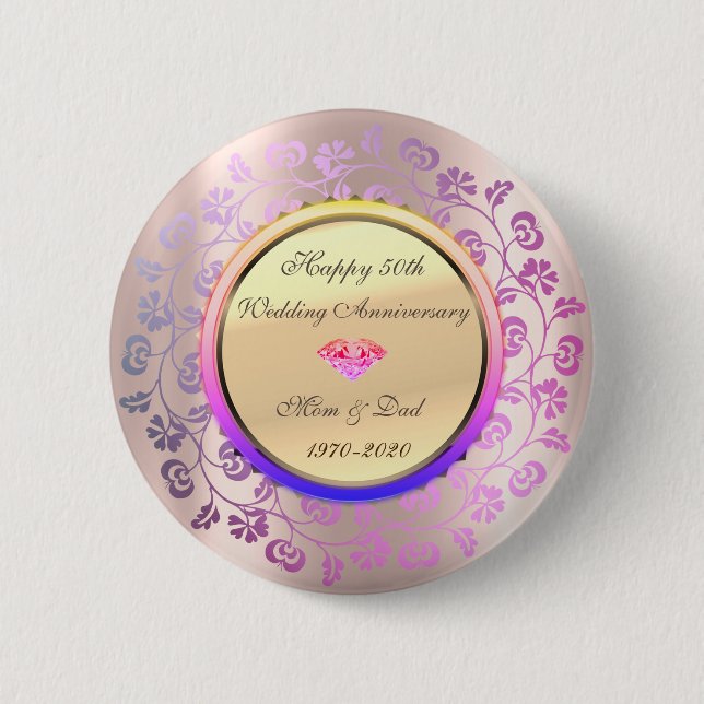 Blumendiamant Rose Gold 50. Hochzeitstag Button (Vorderseite)