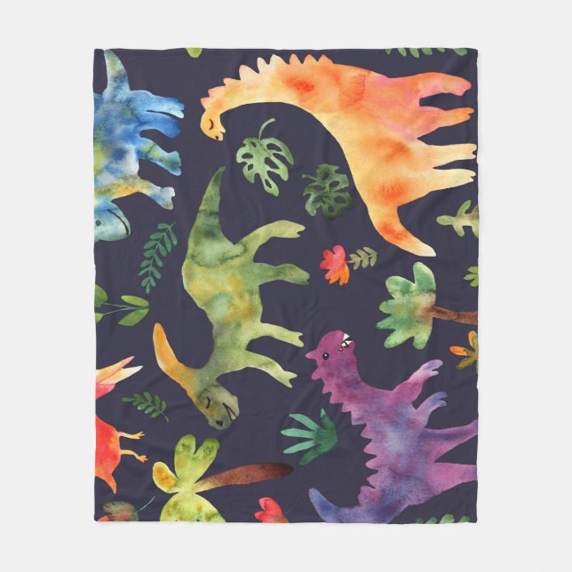 Blumendinosaurier: Design der Aquarellstoffe Fleecedecke (Vorderseite)