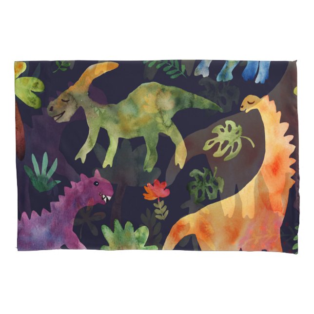 Blumendinosaurier: Design der Aquarellstoffe Kissenbezug (Vorderseite)